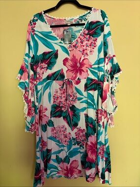 Avenue NWT Sz 14/16 Tropical Island Floral Riley Ruffle Sleeve Dress